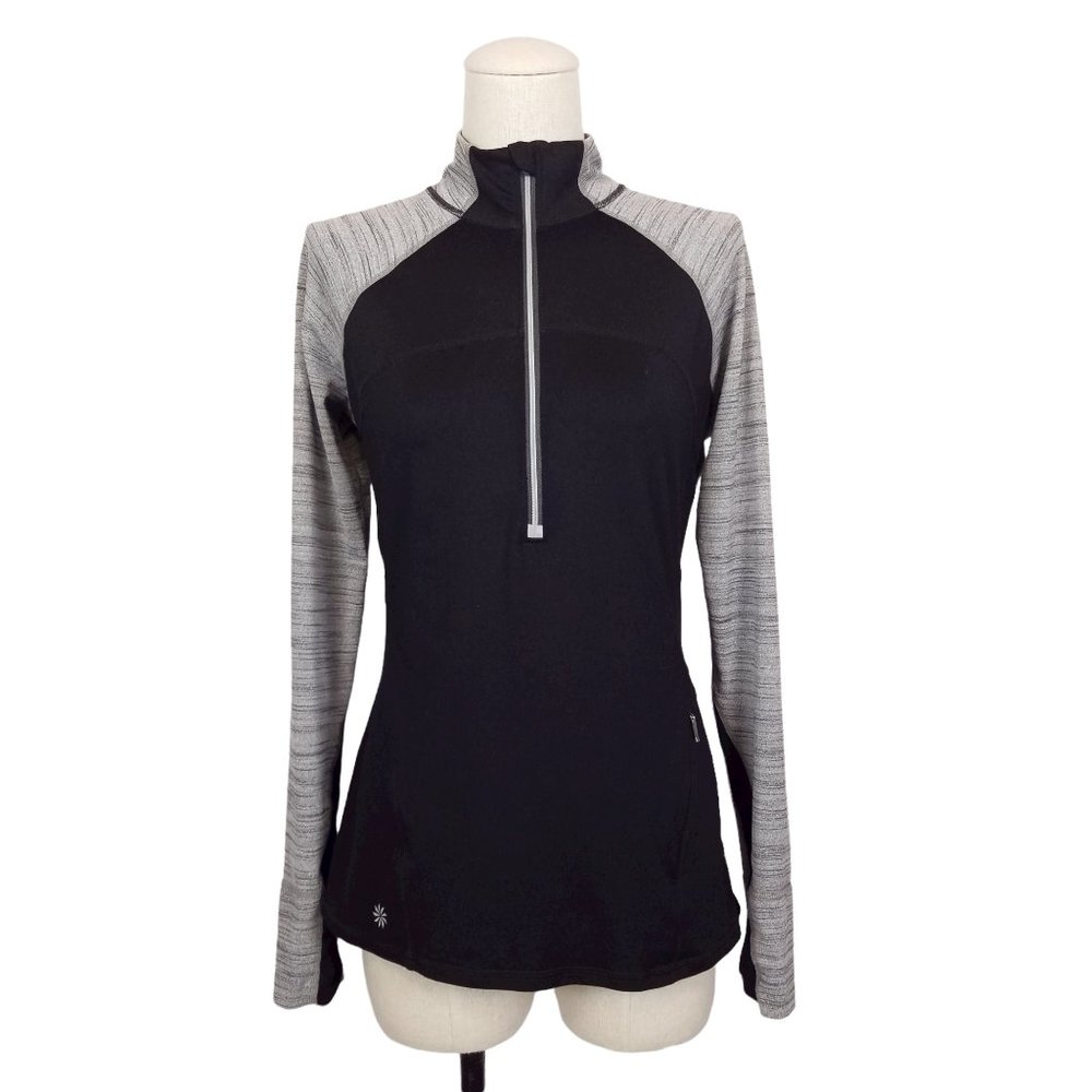 Athleta Running Wild 2.0 Half Zip Pullover Top Black & Gray Sz Small